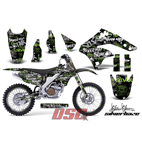 Green and Black Silver Haze Moto Vinyl Decal Graphic Wrap Kit 2006-2008 Kawasaki KXF450