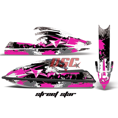 Graphic Vinyl Wrap Kit Stand Up Jet Ski Kawasaki 750 SX Street Star Pink and Black