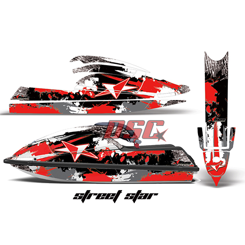 Street Star Red Vinyl Decal Wrap Kit Stand Up Jet Ski Kawasaki 750 SX