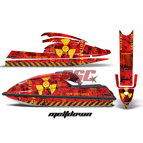 Melt Down Yellow Graphic Wrap Kit Stand Up Jet Ski Kawasaki 750 SXR