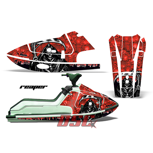 X2 650 Kawasaki Reaper Red Jet Ski Graphic Wrap Kit 1986-1995