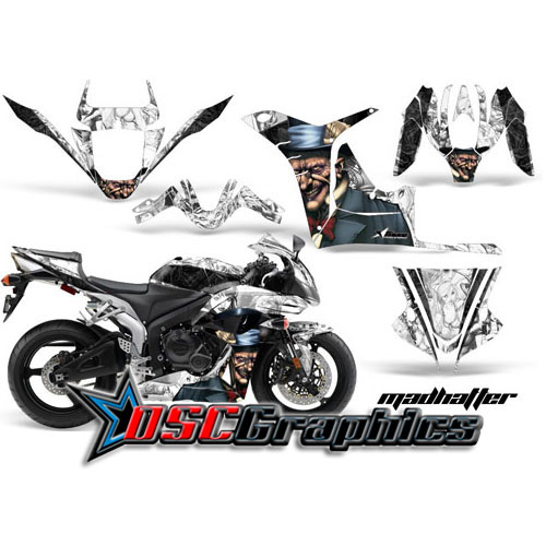 Honda CRB600RR 2007-2008 Sport Bike White Madhatter Reaper Red Graphic Sticker Kit