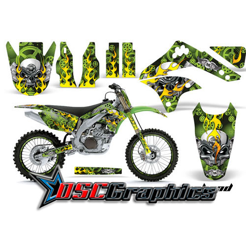 2009-2012 Kawasaki KXF450 Motorcycle Green Motorhead Graphic Kit