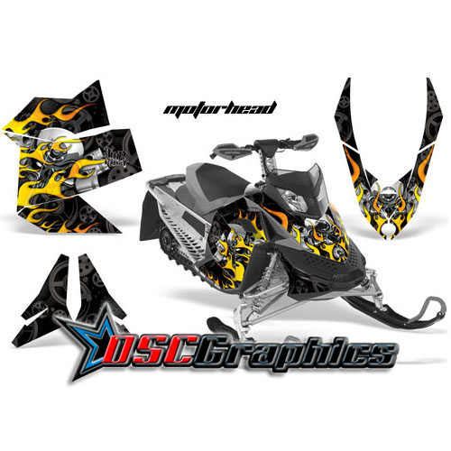 Ski Doo Rev XP Snow Mobile Yellow Motorhead Vinyl Wraps