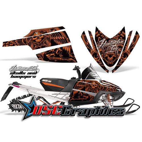 Snow Mobile Orange Skulls And Hammers Vinyl Stickers Fit Arctic Cat Crossfire