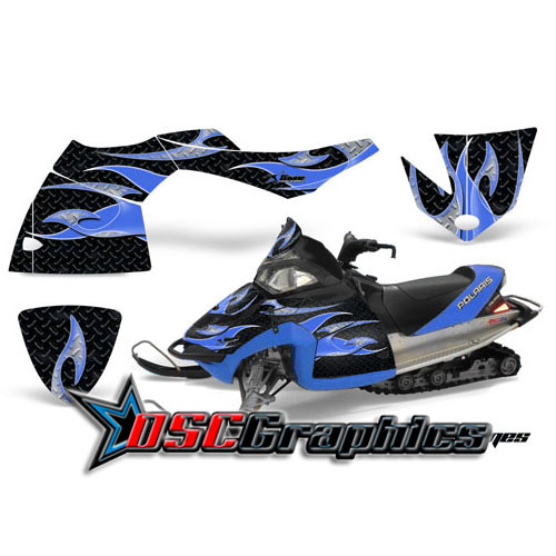 Polaris Fusion 2005-2007 Snow Mobile Blue Tribal Flames Vinyl Graphics