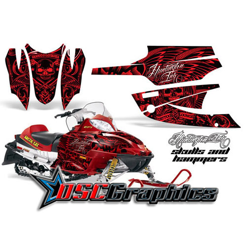 Arctic Cat Firecat F6 Snow Mobile Red Skulls And Hammers Vinyl Wraps