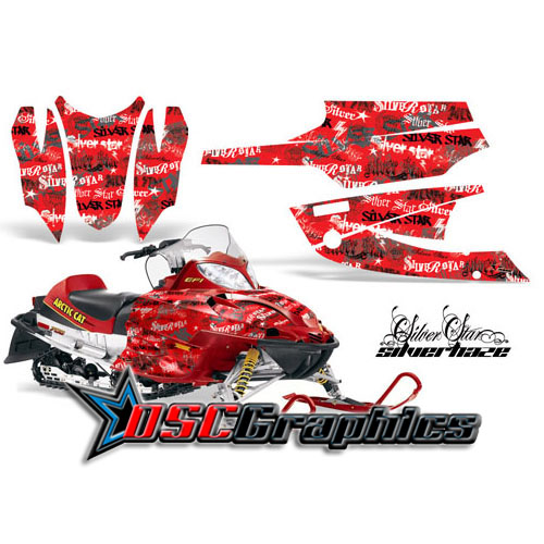 Snow Mobile Red Silver Haze Graphic Stickers Fit Arctic Cat Sabercat F7