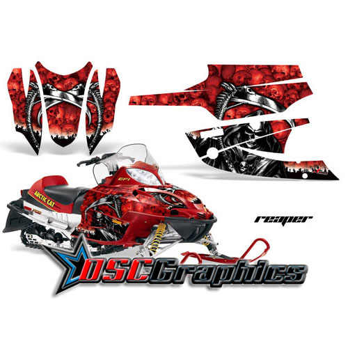 Snow Mobile Red Reaper Vinyl Wraps Fit Arctic Cat Firecat F6