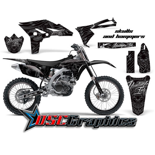 Yamaha Banshee YZF Motocross Black Skulls And Hammers 4 Stroke Vinyl Graphic Kit Fits 2010-2011