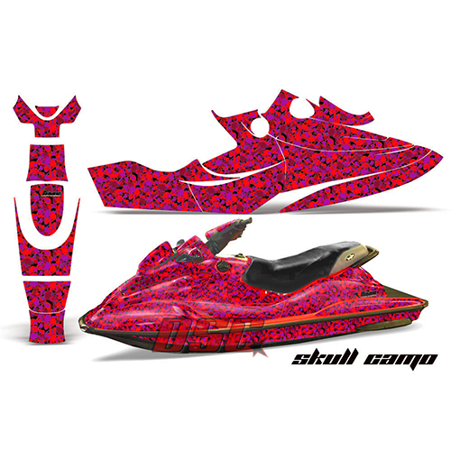 1996-1999 Sea Doo Bombardier GSX Skull Camo Red and Purple Jet Ski Vinyl Graphic Wrap Kit