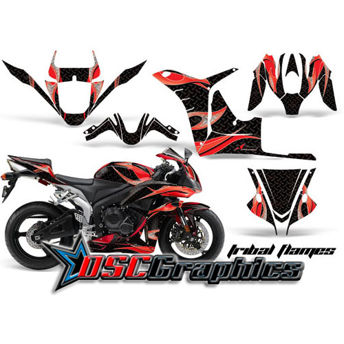 Honda CRB600RR Sport Bike Red Tribal Flames Graphic Sticker Kit Fits 2007-2008