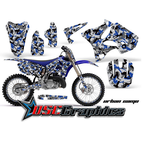 Yamaha Banshee YZ125 Motocross Blue Urban Camo 2 Stroke Vinyl Graphic Kit Fits 1996-2001