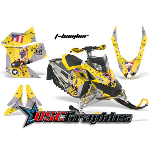 Snow Mobile Yellow T-Bomber Vinyl Graphics Fit Ski Doo Rev XP