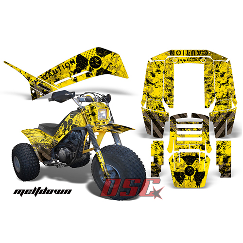 1983-1985 Yamaha Shaft DX 225 Graphic Wrap Kit Three Wheeler Melt Down Black and Yellow